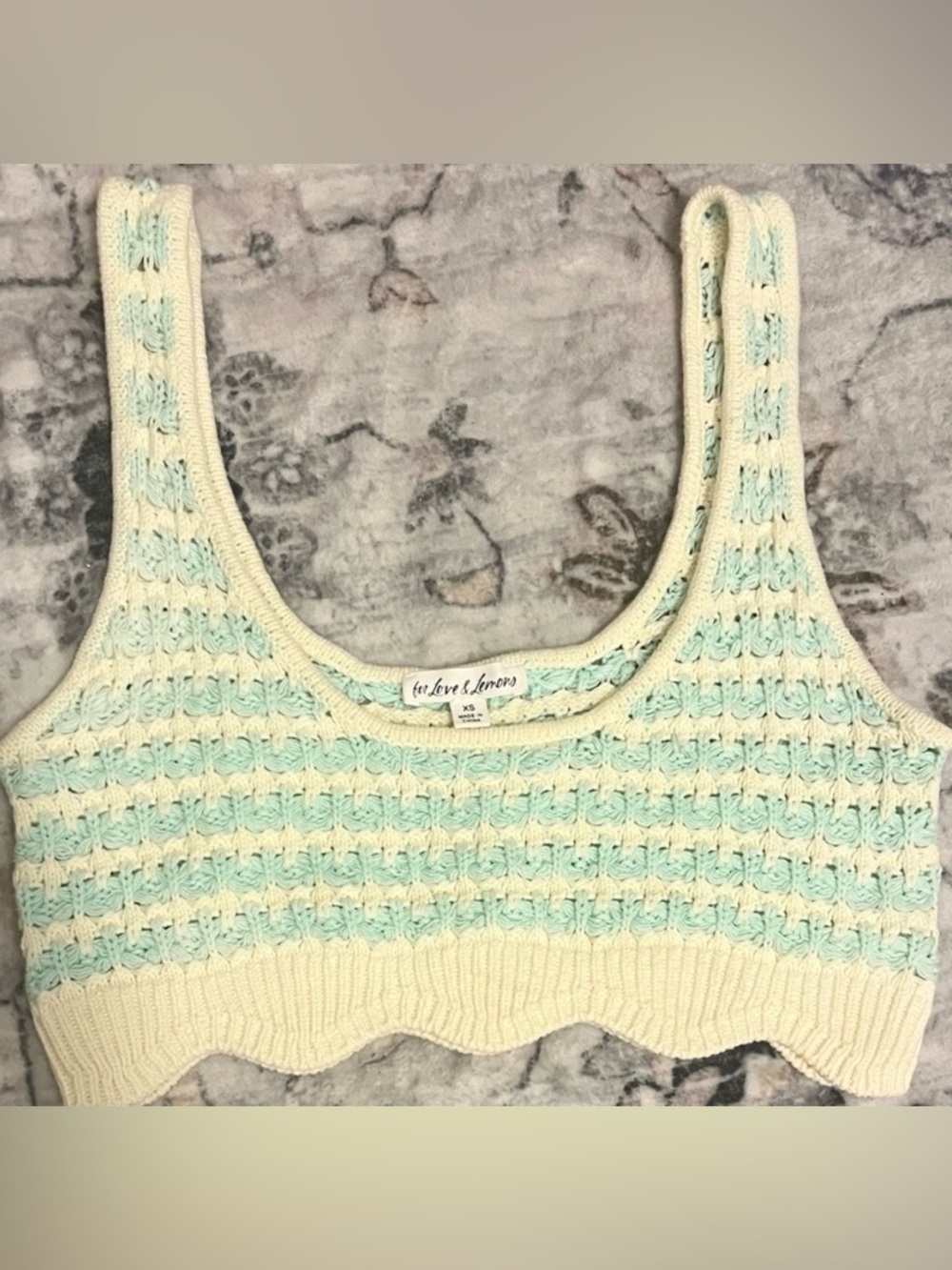 For Love & Lemons Crochet Crop Tank Yellow Mint Striped Boho Festival Summer XS - Picture 2 of 5